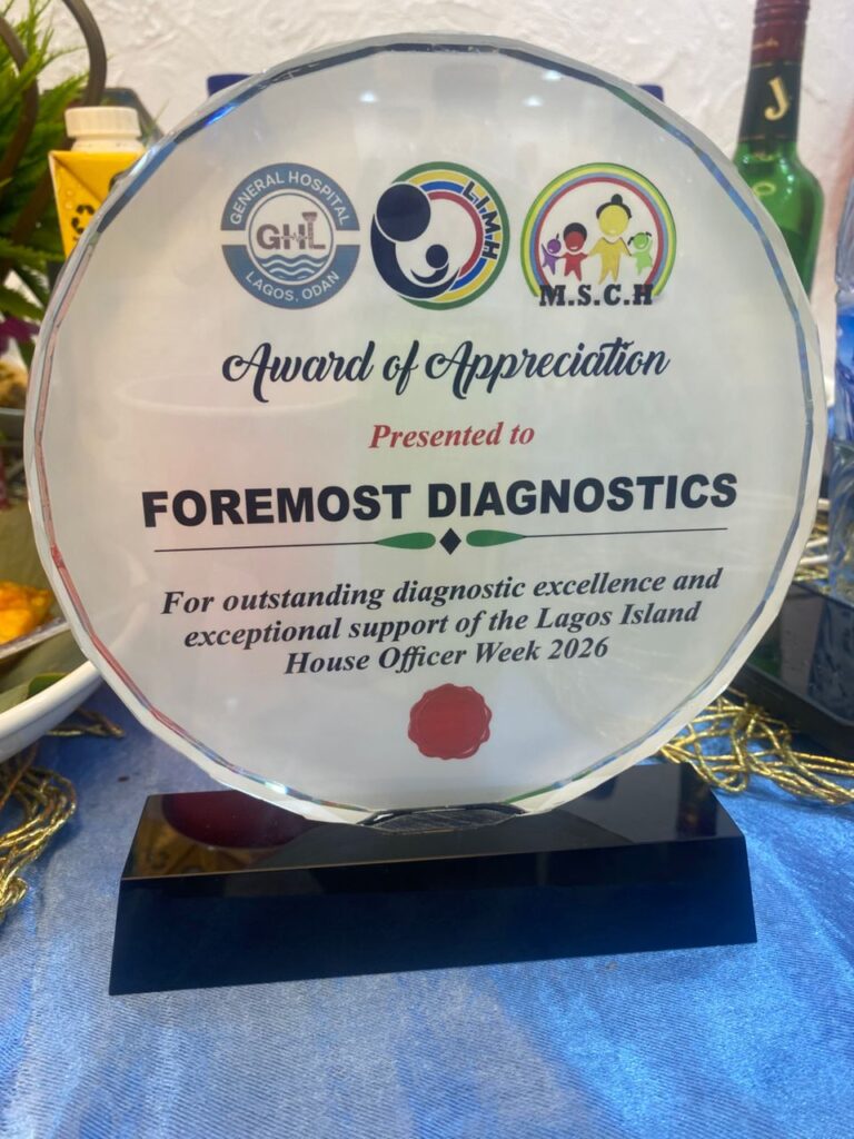 The Diagnostic Excellence Award plaque won by Foremost Radiology, a trusted diagnostic centre in Lagos
